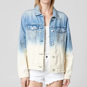 blanknyc denim trucker with bleach dip detailing.